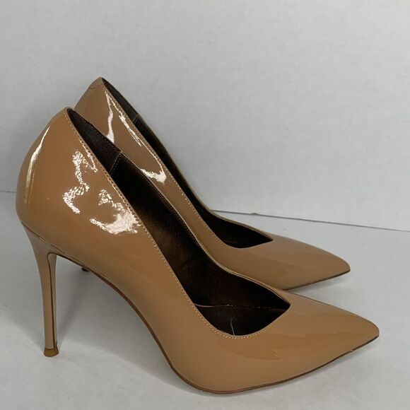 Jeffrey Campbell tan patent leather pointed toe pumps - Picture 3 of 10